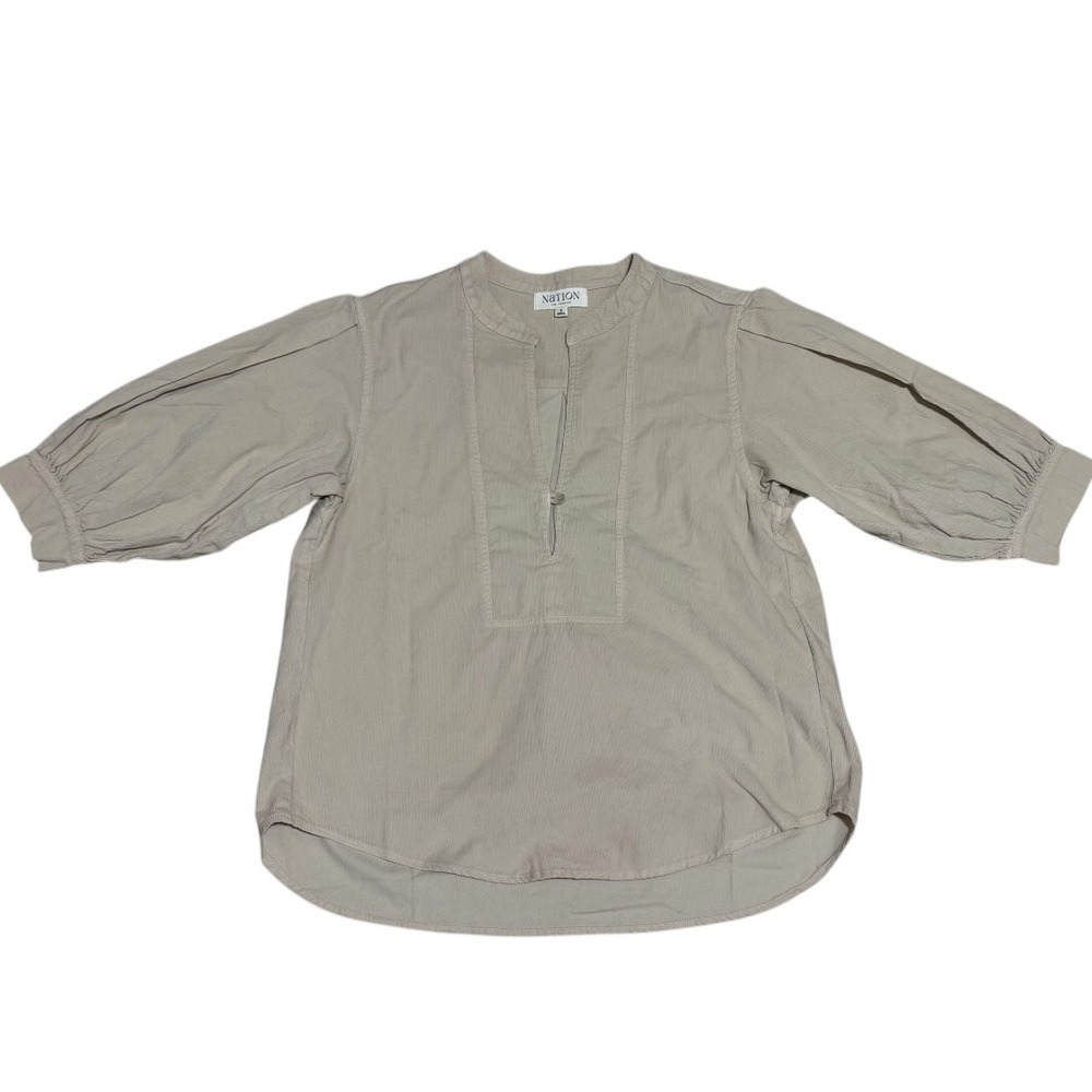 Nation LTD Los Angeles Corduroy Puff Sleeve Tunic Blouse Sand Beige S - Picture 5 of 10